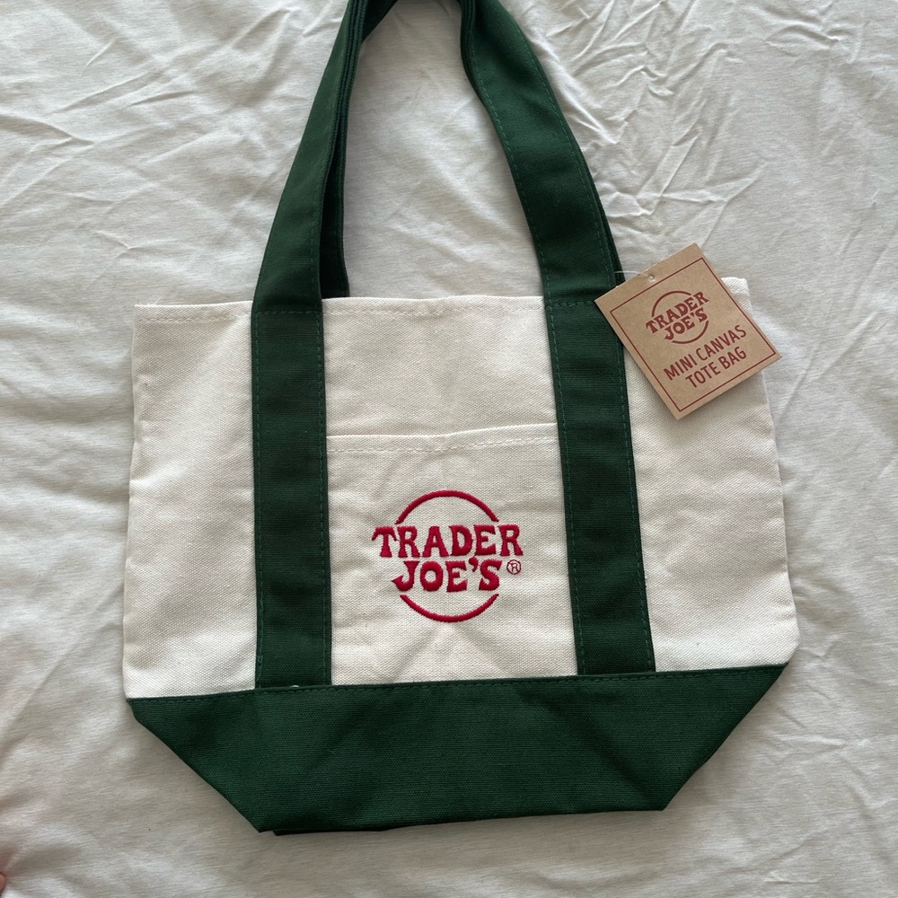 Trader Joe’s Green and White Mini Canvas Tote Bag